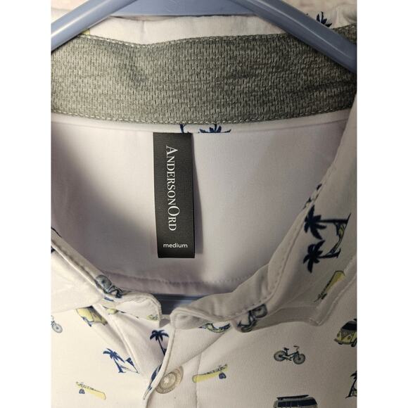 Anderson Ord Men's Polo Cream Travel Theme Size Medium NWT Boats Vans Hammock - Picture 8 of 8